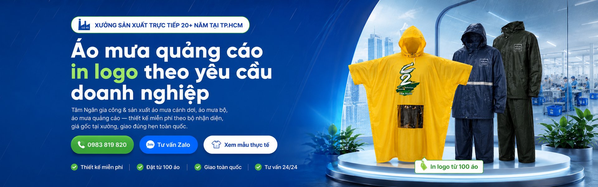 Xưởng sản xuất áo mưa quảng cáo in logo TÂM NGÂN hơn 20 năm tại TP.HCM